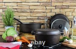 Cast Iron Dutch Oven Pot with Skillet Lid Casserole Cookware 6L