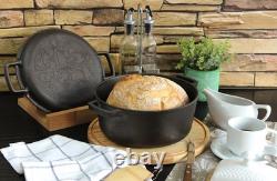 Cast Iron Dutch Oven Pot with Skillet Lid Casserole Cookware 6L