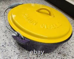 Classic Cajun LSU Cast Iron Dutch Oven Purple Gold Pot w Lid Louisiana 12 Quart
