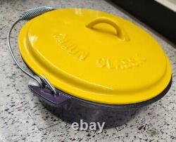 Classic Cajun LSU Cast Iron Dutch Oven Purple Gold Pot w Lid Louisiana 9 Quart