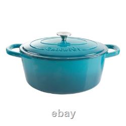 Crock Pot Artisan 7 Quart Enameled Cast Iron Oval Dutch Oven in Teal Ombre