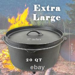 Cuisiland 20QT Cast Iron Dutch Oven with Lip Lid & Bail Handle Extra Large