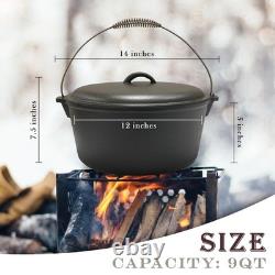Cuisiland 9 Quart Cast Iron Dutch Oven Dome Lid Bail Handle Pre-Seasoned