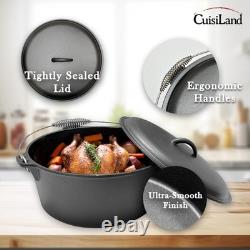 Cuisiland 9 Quart Cast Iron Dutch Oven Dome Lid Bail Handle Pre-Seasoned
