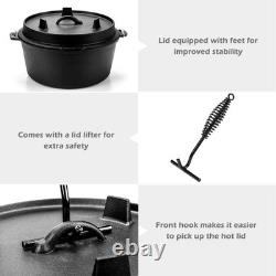 DARTMOOR 9 Quart Pre-Seasoned Cast Iron Dutch Oven with Lid and Lid Lifter Tool