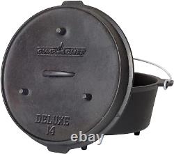 Deluxe 14 Dutch Oven Cast Iron Dutch Oven with Lid & Lid Lifter for Indoor & O