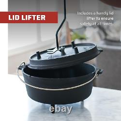 Deluxe 14 Dutch Oven Cast Iron Dutch Oven with Lid & Lid Lifter for Indoor & O
