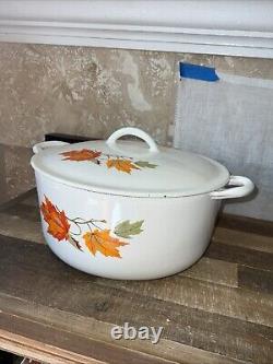 Descoware Autumn Leaves Dutch Oven Enamel Cast Iron Tea Pot 2 Skillets +3 Lids
