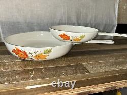 Descoware Autumn Leaves Dutch Oven Enamel Cast Iron Tea Pot 2 Skillets +3 Lids Descoware Autumn Leaves Dutch Oven Enamel Cast Iron Tea Pot 2 Skillets +3 Lids