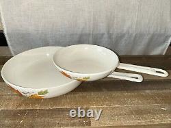 Descoware Autumn Leaves Dutch Oven Enamel Cast Iron Tea Pot 2 Skillets +3 Lids