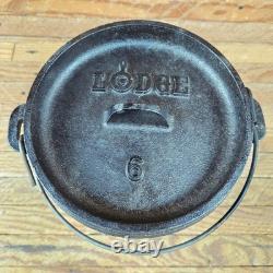 Discontinued Lodge #6 Cast Iron Camp Dutch Oven with Lid USA 6CO 1 Qt