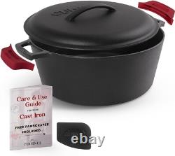 Durable 7-Quart Cast Iron Dutch Oven & Braiser Lid Perfect for BBQ & Camping