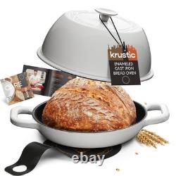 Dutch Oven 6 Quart 10 Inch Enameled Cast Iron Bread Baking White Krustic Round