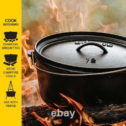 Dutch Oven 6 Quart Cast Iron Camping Cookware Dual Handles Lodge Seasoned Steel