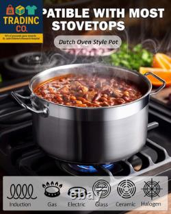 Dutch Oven Casserole with Lid, 9 Quart Professional Stainless Steel Stockpots, S