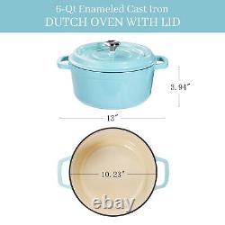 Dutch Oven Pot with Lid, Enameled Cast Iron Coated Dutch Oven 6QT Deep Round