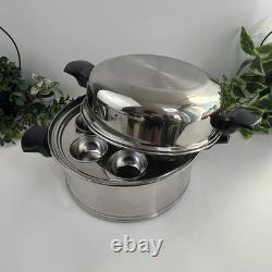 Dutch Oven Stock Pot w Dome Lid Egg Poacher Lifetime T-304 Stainless Steel 7Qt