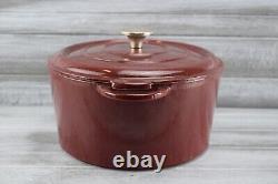 Dutch Oven With Lid Burgundy Red Enamel Round Cast Iron 5 Qt French France Vintage