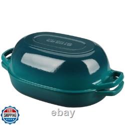 EDGING CASTING Enameled Cast Iron Oval Dutch Oven Pot with Lid, D