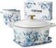 Enameled 5qt Cast Iron Dutch Oven With Lid & Potholders Floral Design