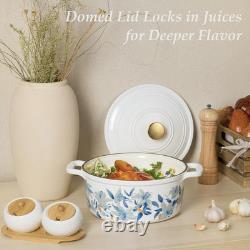 Enameled 5QT Cast Iron Dutch Oven with Lid & Potholders Floral Design