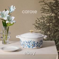 Enameled 5QT Cast Iron Dutch Oven with Lid & Potholders Floral Design
