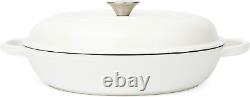 Enameled Cast Iron Braiser with Lid, Cast Iron Casserole Dish 3.6QT /3.4L Wh