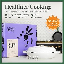 Enameled Cast Iron Braiser with Lid, Cast Iron Casserole Dish 3.6QT /3.4L Wh