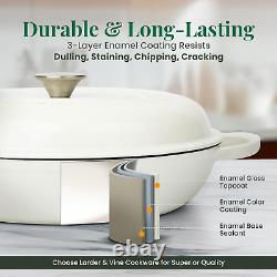 Enameled Cast Iron Braiser with Lid, Cast Iron Casserole Dish 3.6QT /3.4L Wh