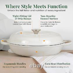 Enameled Cast Iron Braiser with Lid, Cast Iron Casserole Dish 3.6QT /3.4L Wh