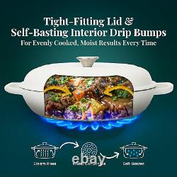 Enameled Cast Iron Braiser with Lid, Cast Iron Casserole Dish 3.6QT /3.4L Wh