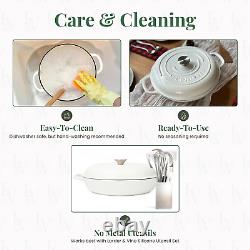 Enameled Cast Iron Braiser with Lid, Cast Iron Casserole Dish 3.6QT /3.4L Wh