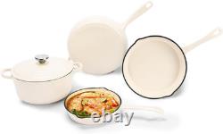 Enameled Cast Iron Cookware Set, 5-Piece Ceramic Coated Pots & Pans with Dutch O