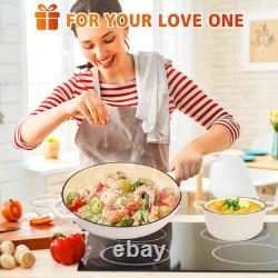 Enameled Cast Iron Cookware Set, 5-Piece Ceramic Coated Pots & Pans with Dutch O