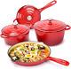 Enameled Cast Iron Cookware Set 7 Piece Set Of Dutch Ovens, Sauce Pan, Skillet