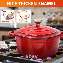 Enameled Cast Iron Cookware Set 7 Piece Set of Dutch Ovens, Sauce Pan, Skillet