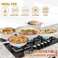 Enameled Cast Iron Cookware Set, 8 Piece Set of Dutch Ovens, Sauce Pan, Skillet