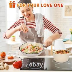 Enameled Cast Iron Cookware Set, 8 Piece Set of Dutch Ovens, Sauce Pan, Skillet