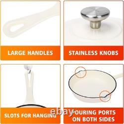 Enameled Cast Iron Cookware Set, 8 Piece Set of Dutch Ovens, Sauce Pan, Skillet