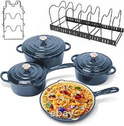 Enameled Cast Iron Cookware Set Dutch Oven Stove Pots, Skillet, Pans, Lids