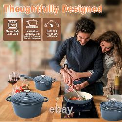 Enameled Cast Iron Cookware Set Dutch Oven Stove Pots, Skillet, Pans, Lids
