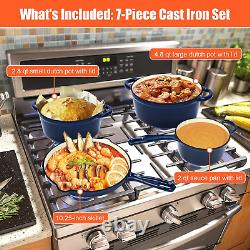 Enameled Cast Iron Cookware Set Dutch Oven Stove Pots, Skillet, Pans, Lids