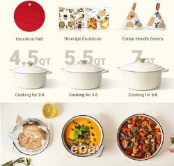 Enameled Cast Iron Dutch Oven 5.5QT Pot with Lid Cookbook & Cotton Potholde