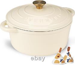 Enameled Cast Iron Dutch Oven 5.5QT Pot with Lid Cookbook & Cotton Potholders