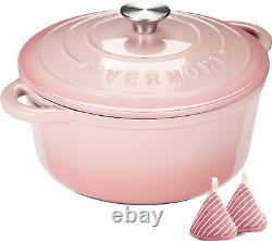 Enameled Cast Iron Dutch Oven 5.5QT Pot with Lid Cookbook & Cotton Potholders