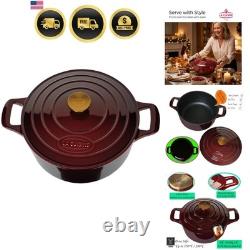 Enameled Cast Iron Dutch Oven 5 QT Cranberry Body Lid Oven Safe Stovetop