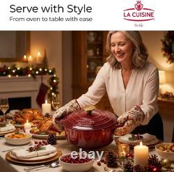 Enameled Cast Iron Dutch Oven 5 QT Cranberry Body Lid Oven Safe Stovetop