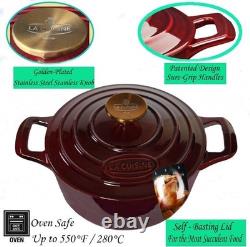 Enameled Cast Iron Dutch Oven 5 QT Cranberry Body Lid Oven Safe Stovetop
