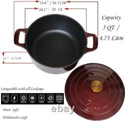 Enameled Cast Iron Dutch Oven 5 QT Cranberry Body Lid Oven Safe Stovetop