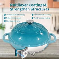 Enameled Cast Iron Dutch Oven with Lid, 11 Bread Pan Baking Kit, 6 Quart Ename